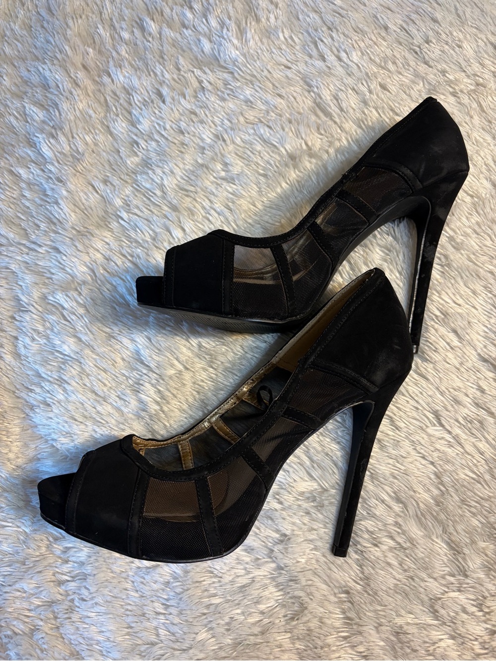 Badgley Mischka Black Mesh Peep-Toe Stiletto Heels